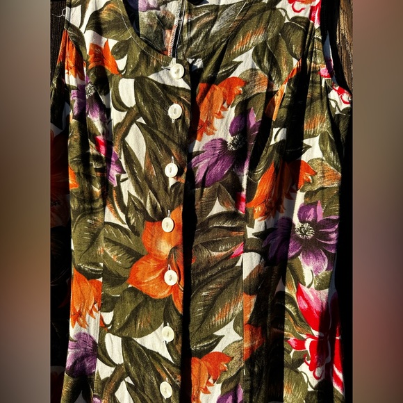 Alix Taylor New York Green Orange Purple Floral Tropical Button Down Maxi Dress - Picture 4 of 8